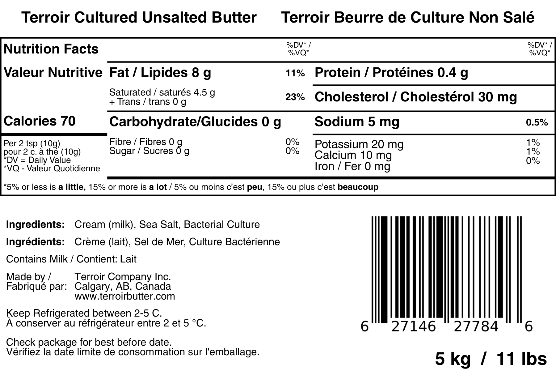 5kg Cultured Unsalted Butter